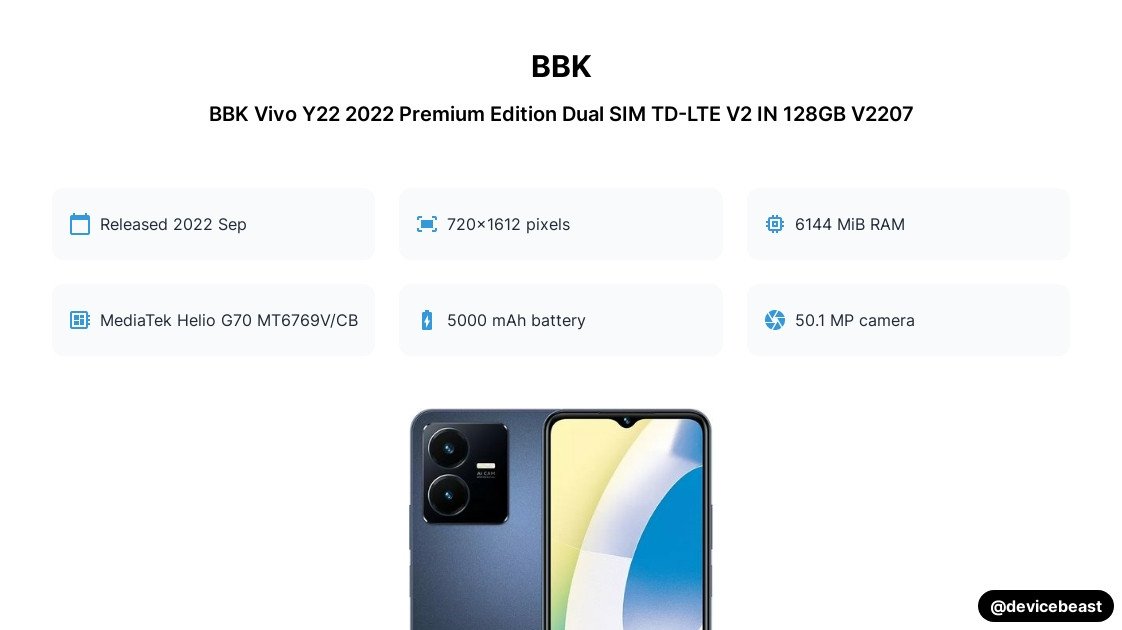 BBK Vivo Y22 2022 Premium Edition Dual SIM TD-LTE V2 IN 128GB V2207 ...