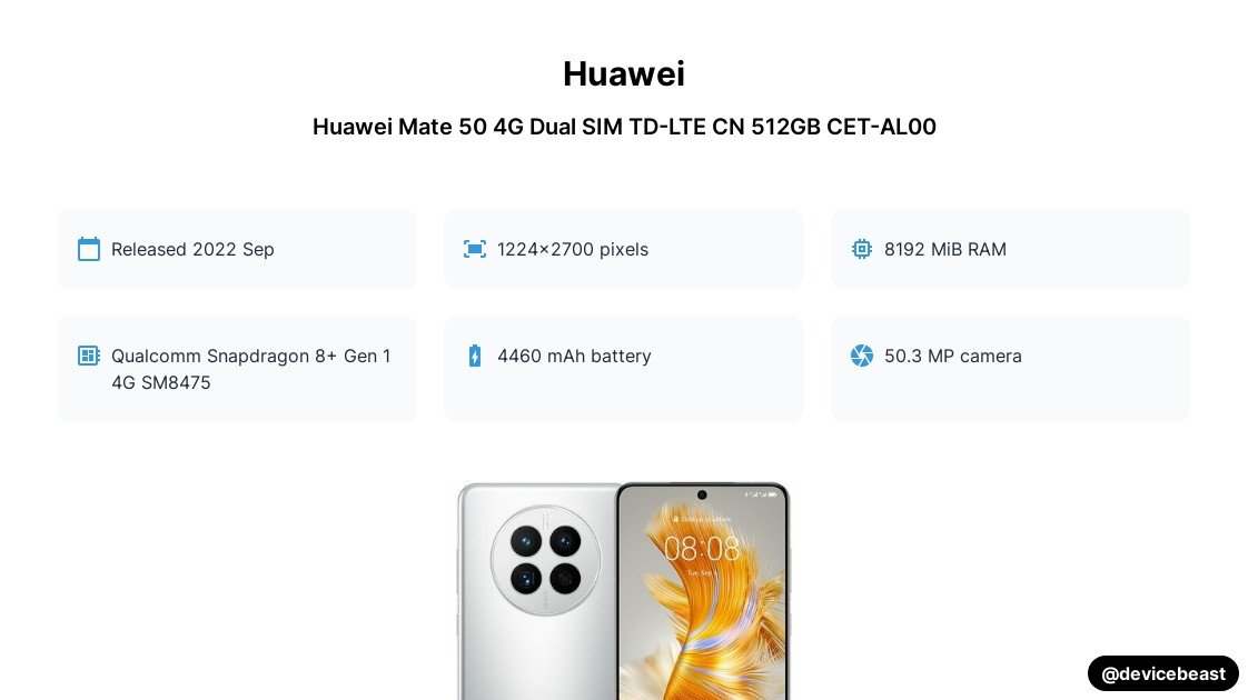 Huawei Mate 50 Pro 4G Global TD-LTE 256GB DCO-LX9 / DCO-L09 Image ...