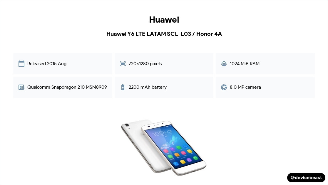 Huawei Y6 LTE LATAM SCLL03 / Honor 4A Full Device Specifications