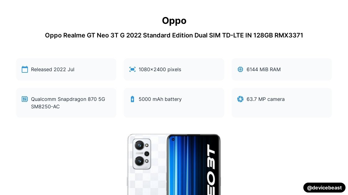 Oppo Realme GT Neo 3T G 2022 Standard Edition Dual SIM TD-LTE IN 128GB ...