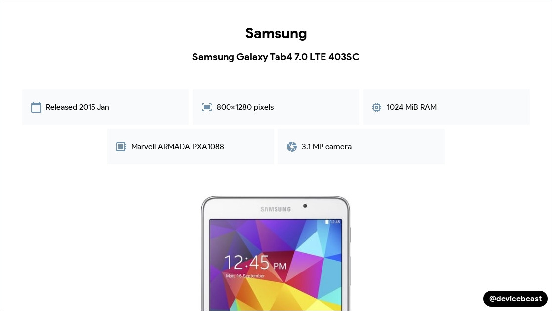 Samsung Galaxy Tab4 7.0 LTE 403SC Full Device Specifications | DeviceBeast.com Samsung Galaxy Tab4 7.0 LTE 403SC Full Device Specifications | DeviceBeast.com