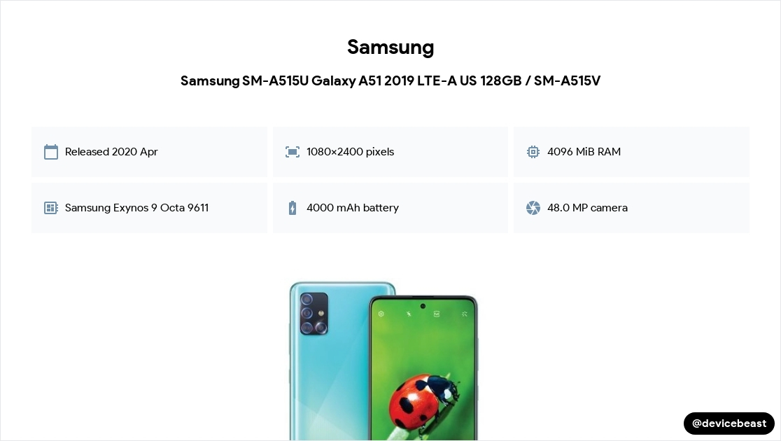 Samsung SM-A515U Galaxy A51 2019 LTE-A US 128GB / SM-A515V Full Device ...