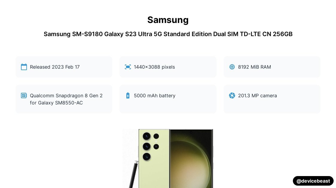 Samsung SM-S9180 Galaxy S23 Ultra 5G Standard Edition Dual SIM TD-LTE ...