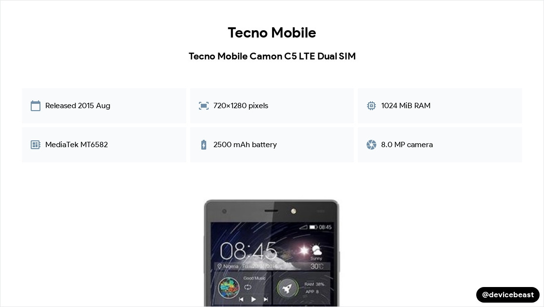 Tecno Mobile Camon C5 LTE Dual SIM Full Device Specifications ...