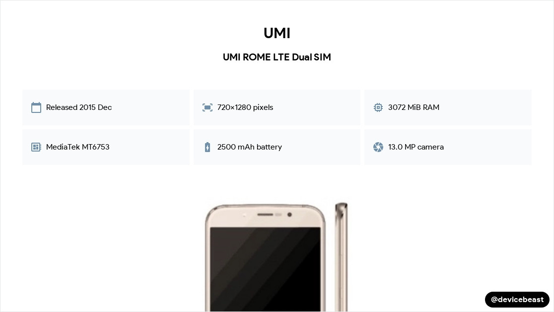 UMI ROME LTE Dual SIM Full Device Specifications | DeviceBeast.com