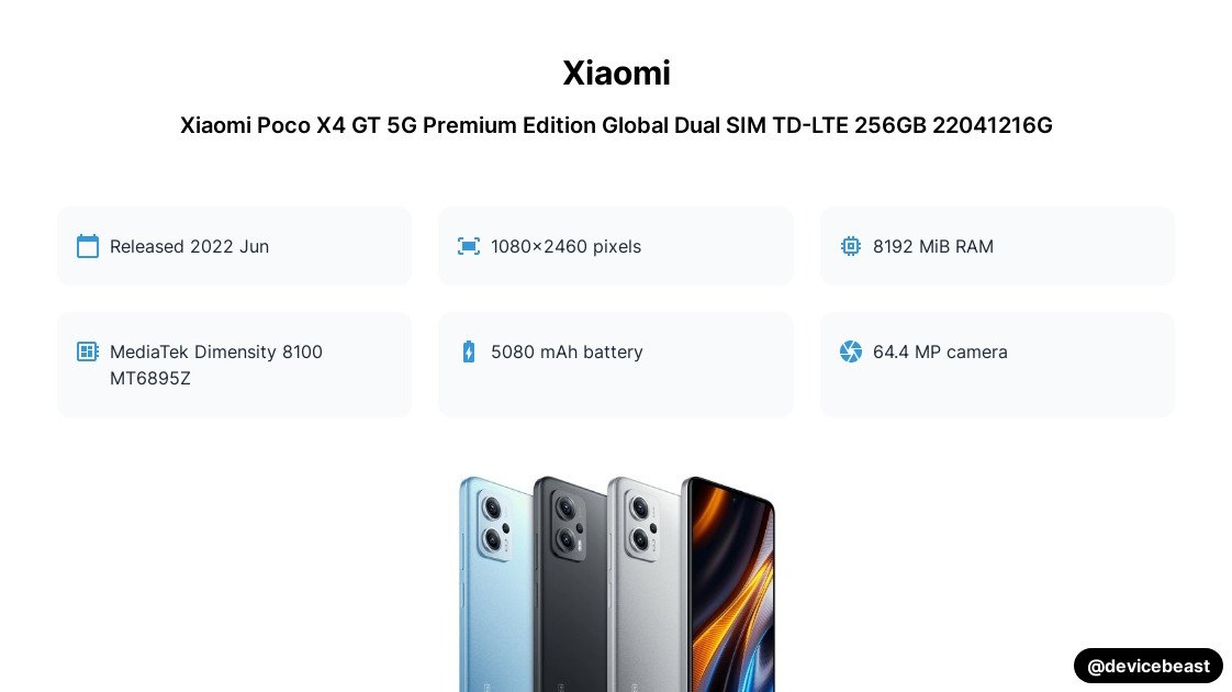 Xiaomi Poco X4 GT 5G Premium Edition Global Dual SIM TD-LTE 256GB ...