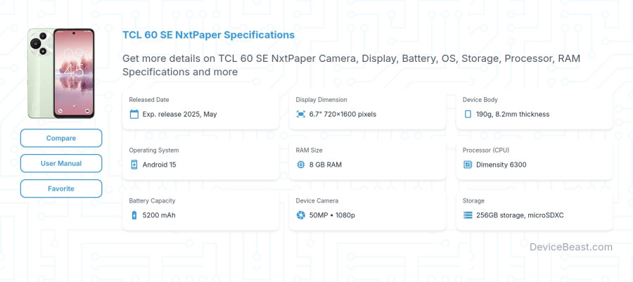 TCL 60 SE NxtPaper specifications overview cover