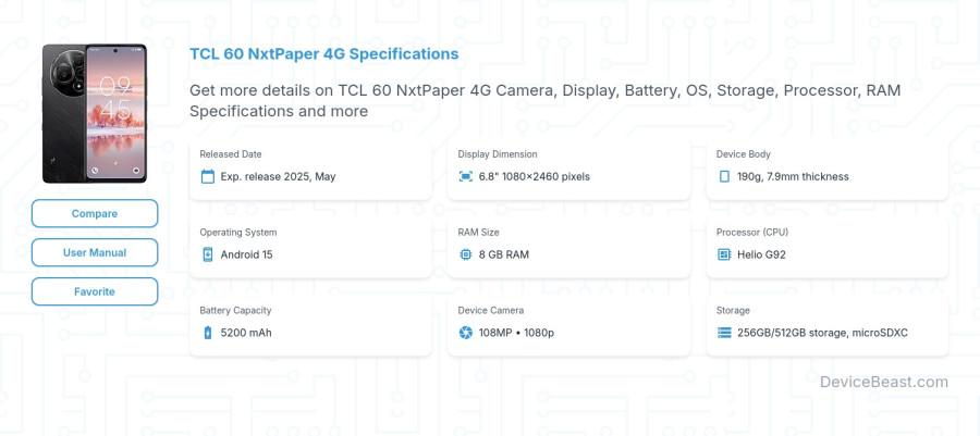 TCL 60 NxtPaper 4G specifications overview cover