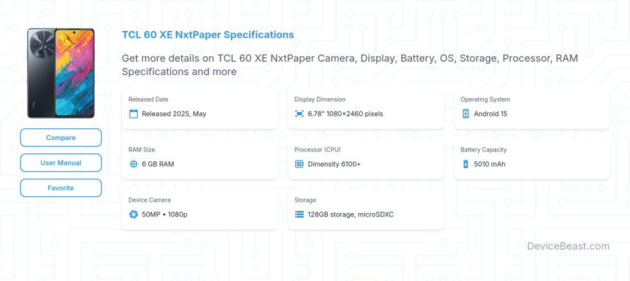 TCL 60 XE NxtPaper specifications overview cover