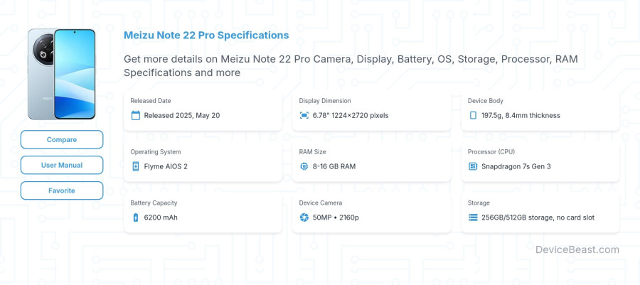 Meizu Note 22 Pro specifications overview cover