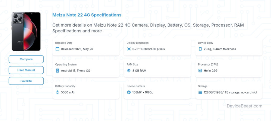 Meizu Note 22 4G specifications overview cover