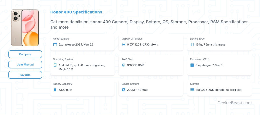 Honor 400 specifications overview cover