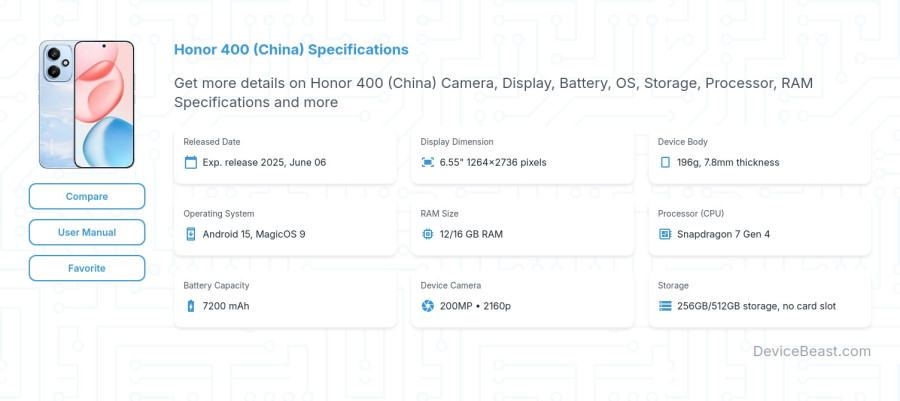 Honor 400 (China) specifications overview cover