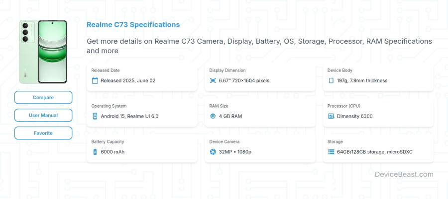 Realme C73 specifications overview cover