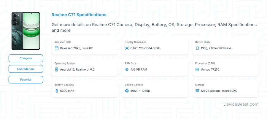 Realme C71 specifications overview cover