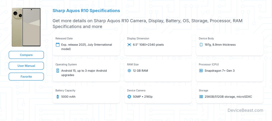 Sharp Aquos R10 specifications overview cover