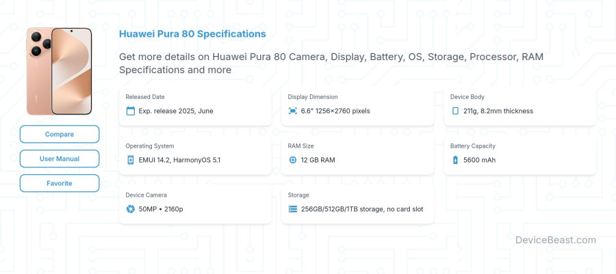 Huawei Pura 80 specifications overview cover