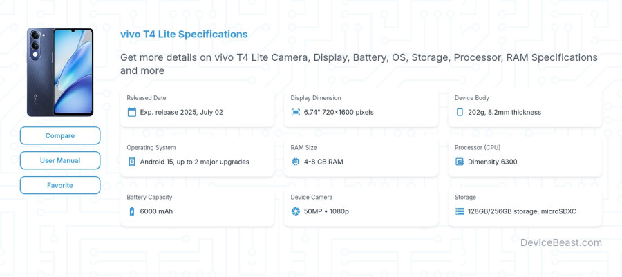 vivo T4 Lite specifications overview cover