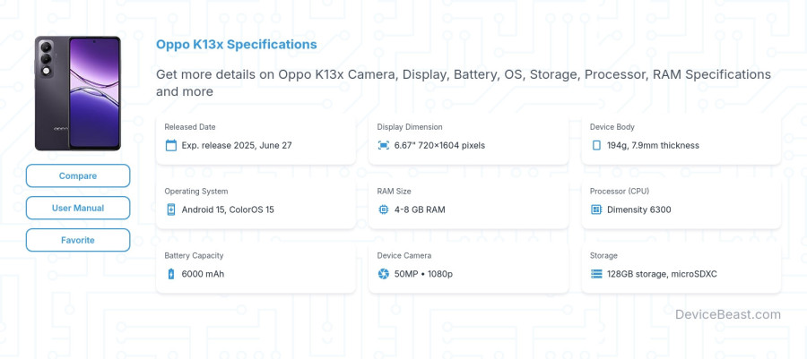 Oppo K13x specifications overview cover