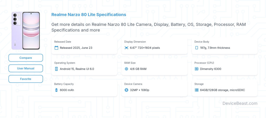 Realme Narzo 80 Lite specifications overview cover