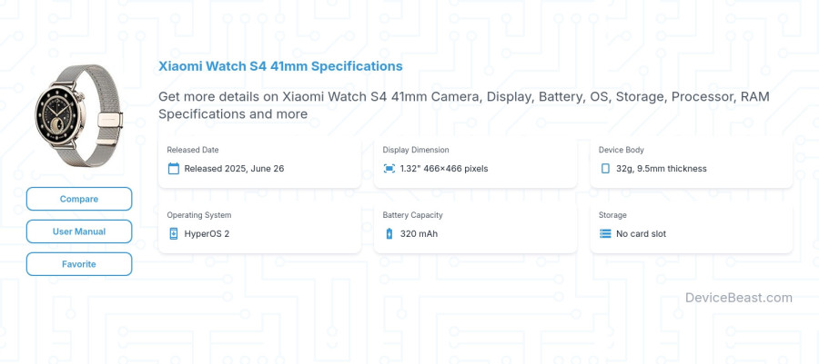 Xiaomi Watch S4 41mm specifications overview cover