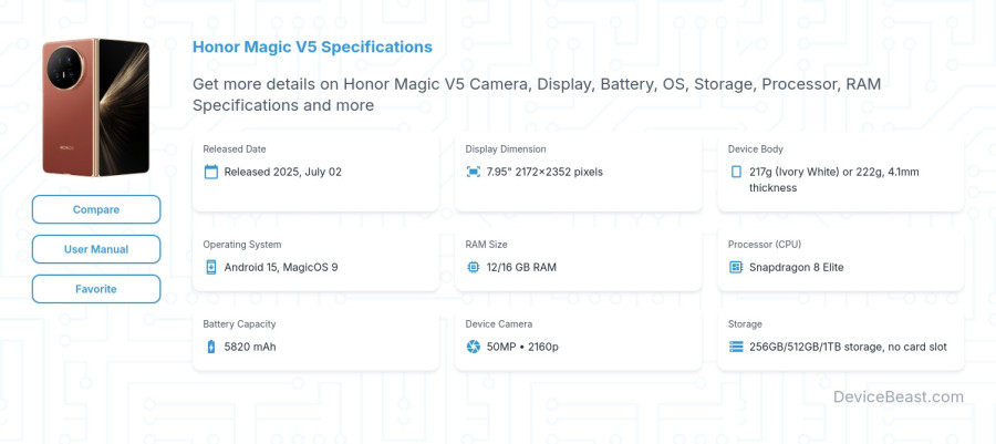 Honor Magic V5 specifications overview cover