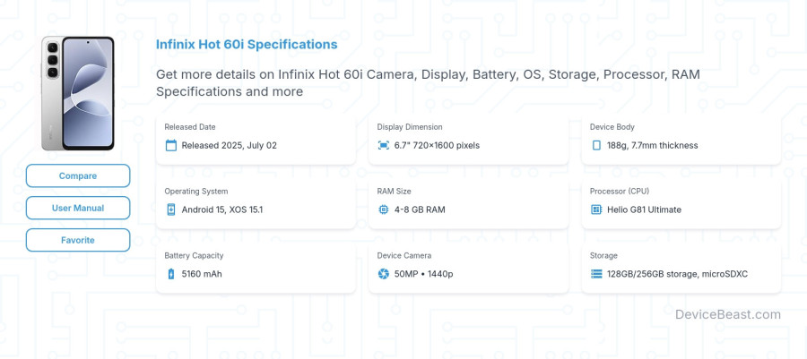 Infinix Hot 60i specifications overview cover