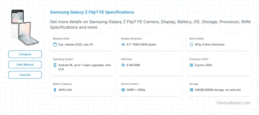 Samsung Galaxy Z Flip7 FE specifications overview cover