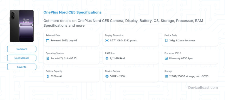 OnePlus Nord CE5 specifications overview cover