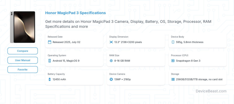 Honor MagicPad 3 specifications overview cover
