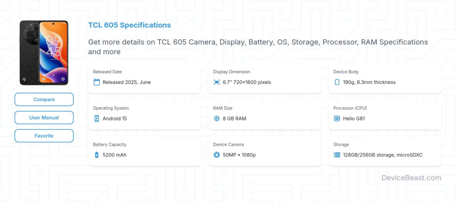 TCL 605 specifications overview cover