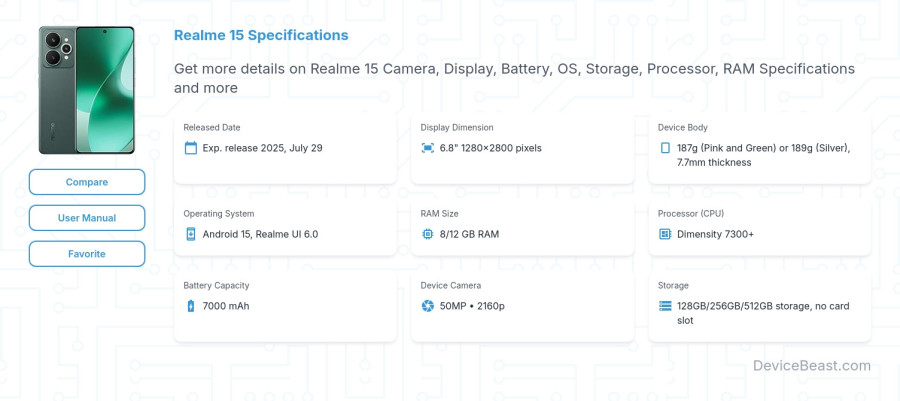 Realme 15 specifications overview cover