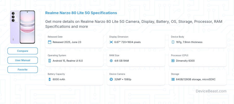 Realme Narzo 80 Lite 5G specifications overview cover