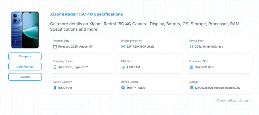 Xiaomi Redmi 15C 4G specifications overview cover