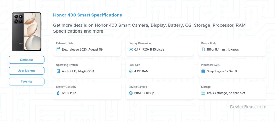 Honor 400 Smart specifications overview cover