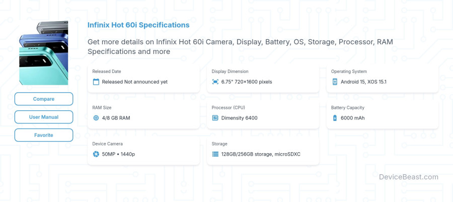 Infinix Hot 60i specifications overview cover