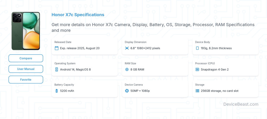 Honor X7c specifications overview cover