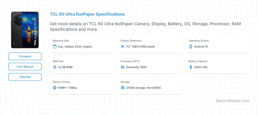 TCL 60 Ultra NxtPaper specifications overview cover