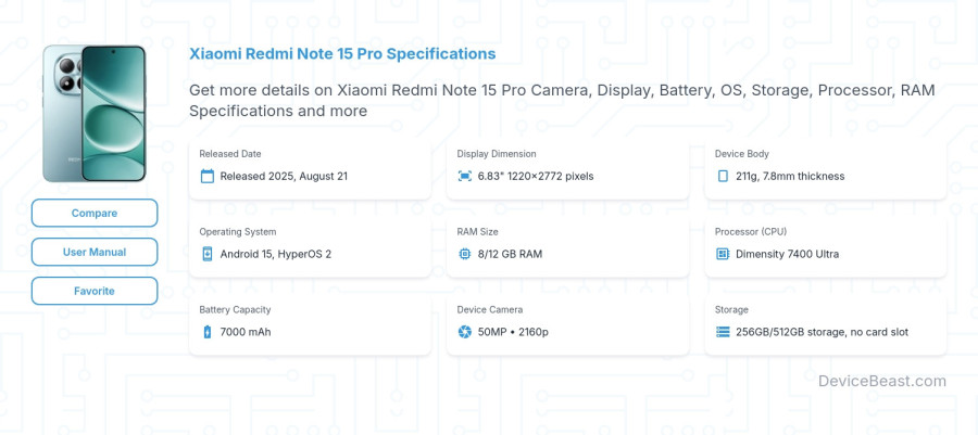 Xiaomi Redmi Note 15 Pro specifications overview cover