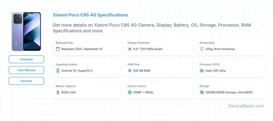 Xiaomi Poco C85 4G specifications overview cover