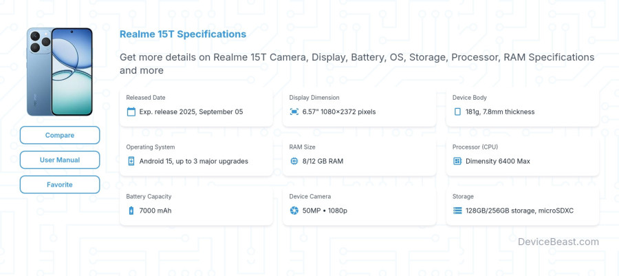 Realme 15T specifications overview cover