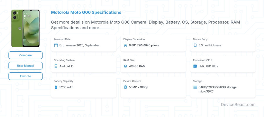 Motorola Moto G06 specifications overview cover