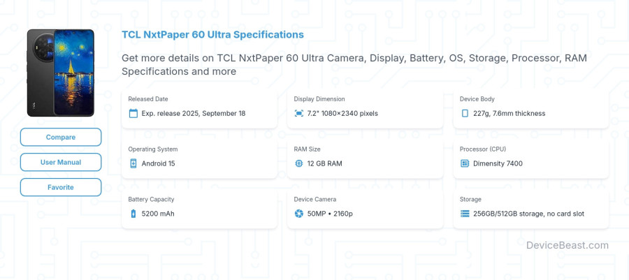 TCL NxtPaper 60 Ultra specifications overview cover