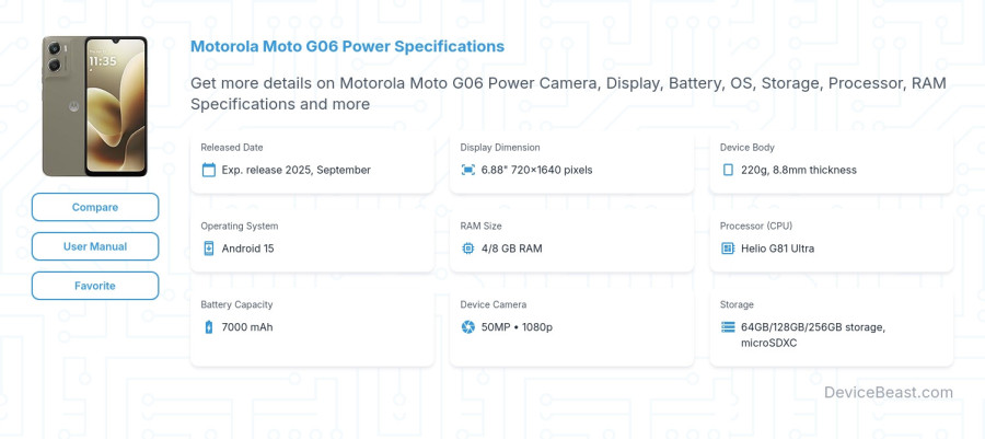 Motorola Moto G06 Power specifications overview cover