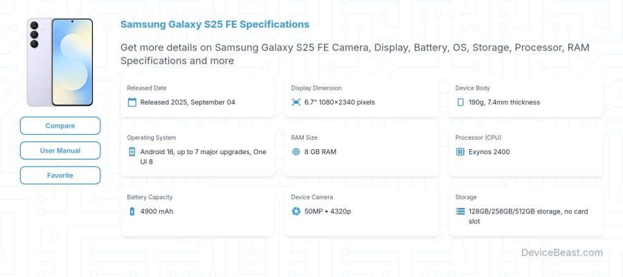 Samsung Galaxy S25 FE specifications overview cover