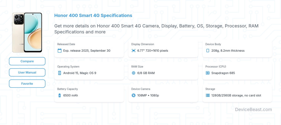 Honor 400 Smart 4G specifications overview cover