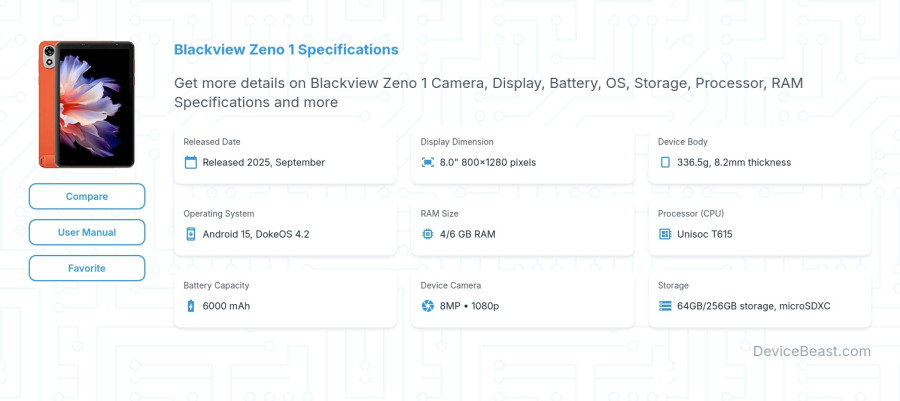 Blackview Zeno 1 specifications overview cover