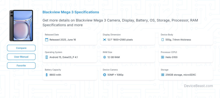 Blackview Mega 3 specifications overview cover