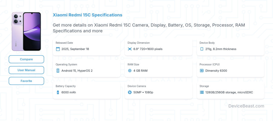 Xiaomi Redmi 15C specifications overview cover