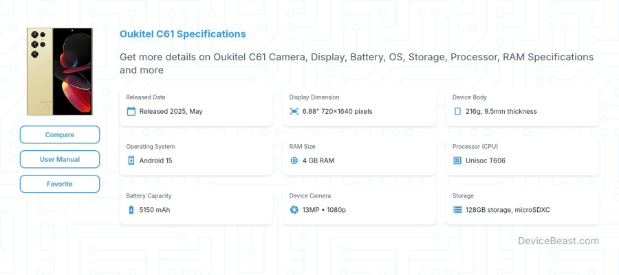 Oukitel C61 specifications overview cover